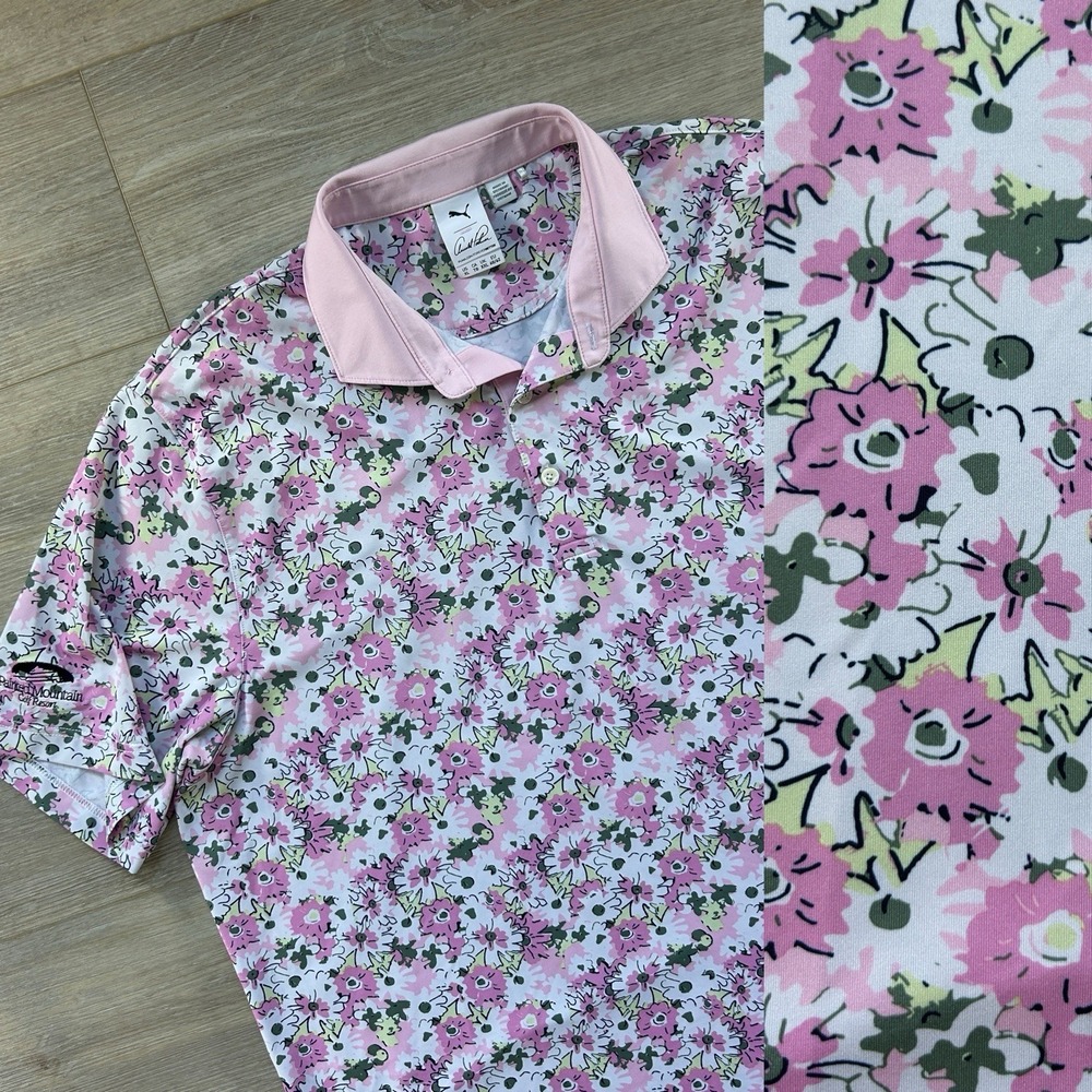 Puma x Arnold Palmer XL Pink Floral Print Polo Painted Mountain Golf Resort